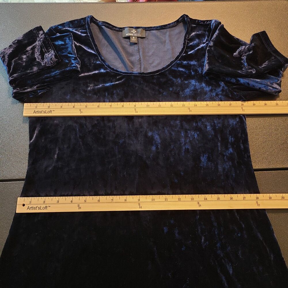 VTG 90s Ronni Nicole Navy Blue Crushed Velvet Dress Sz 8 LS Goth Romantic Witchy - Picture 7 of 9